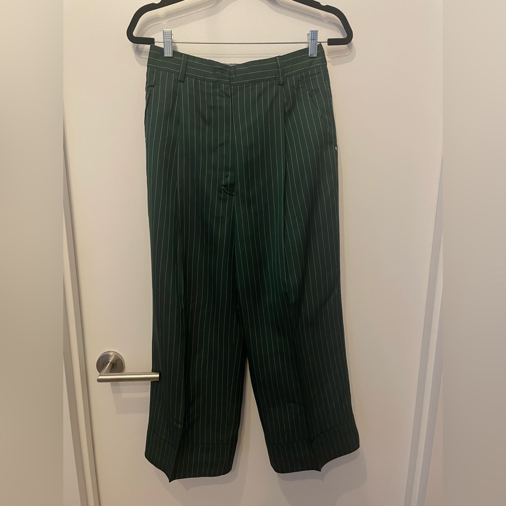 Sportmax Code moss green pinstripe high waisted cropped pant